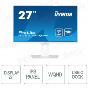 Monitor Prolite 27 Pollici IPS WQHD 1ms Flicker Free Speaker - USB-C Dock - Bianco - IIYAMA