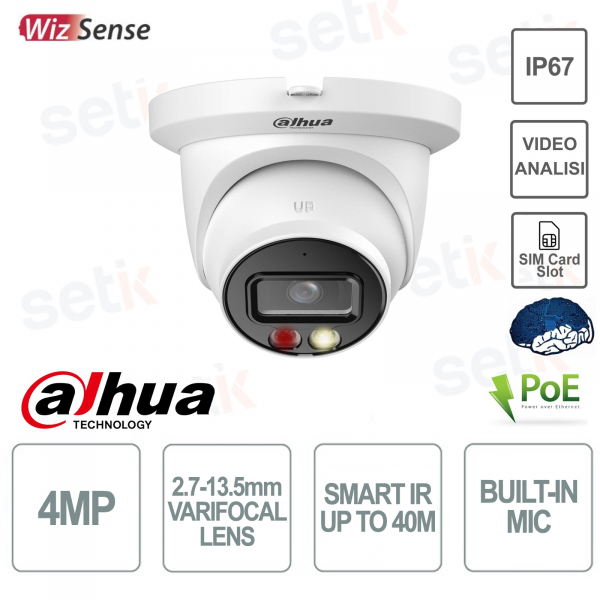 Telecamera Dome IP 4MP ottica varifocale 2.7-13.5mm WizSense con videoanalisi - Dahua