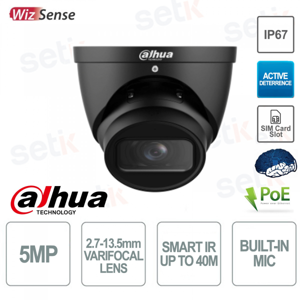 5MP Dome IP Camera 2.7-13.5mm Varifocal Lens WizSense with Video Analytics - Black - Dahua