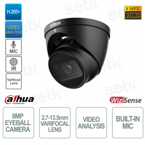 Caméra IP POE ONVIF® Eyeball 8MP - 2,7 mm–13,5 mm - Analyse vidéo - IR 40m Couleur Noir