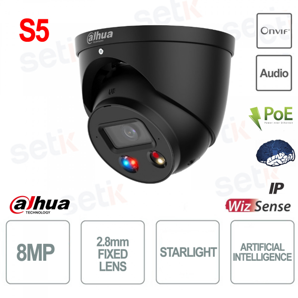 Caméra IP AI ONVIF® PoE 8MP Objectif fixe 2,8 mm Analyse vidéo S5 - Wizsense - Noir - S5