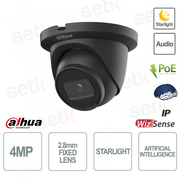 ONVIF® POE 4MP Caméra dôme IP Intelligence artificielle Analyse audio-vidéo - Noir