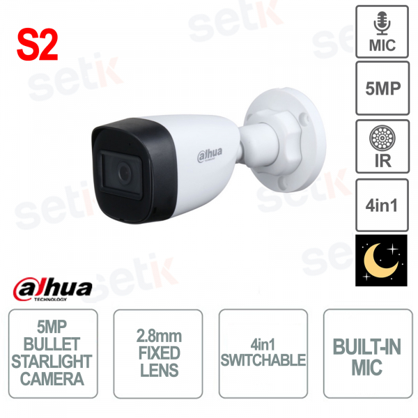 HAC-HFW1500C-A-S2 - Dahua - 5MP camera - 4in1 - 3.6mm lens - Smart IR 30m - Microphone - S2 version