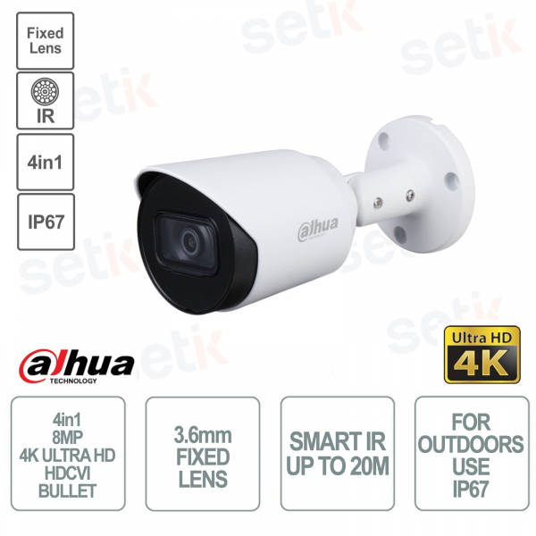 Cámara Bullet 4K 4en1 - Lente 3.6mm - IP67 - Smart IR 30m - Versión S2