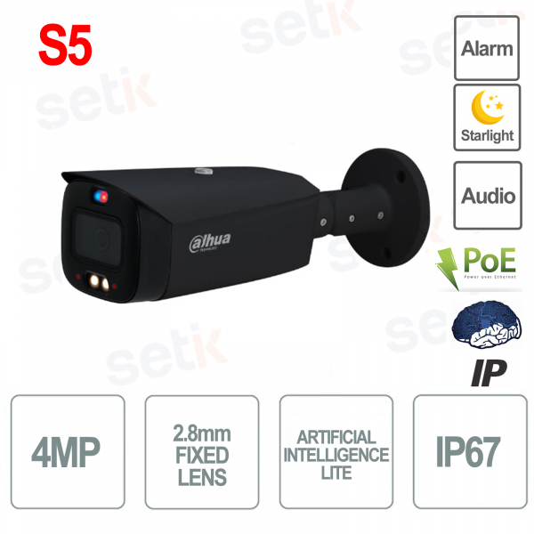 Cámara Bullet versión S5 AI Lite IP ONVIF® PoE 4MP 2.8mm Starlight Negro - Dahua