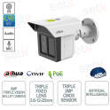 Cámara Bullet IP POE ONVIF - triple lente (3.6-12-25)mm y triple sensor 2MPx3 - AI IR 100m - Dahua