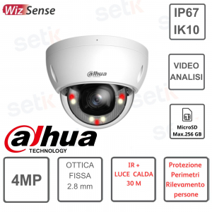 4MP Smart Dual Light Dome IP Camera Fixed Lens 2.8mm IR30m Video Analysis - Dahua