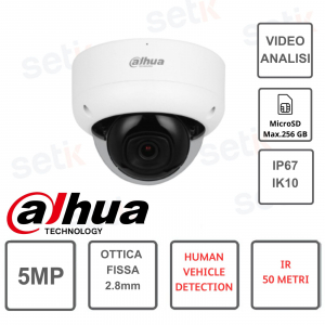 5MP Fixed Lens 2.8mm AI Dome IP Camera IR 50 Meters - Dahua