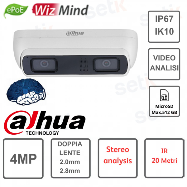 4MP Camera Dual Lens 2.0mm-2.8mm Stereo Analysis IR 20m - Dahua