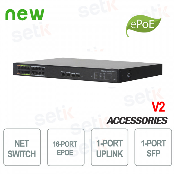 PoE Switch 16 Ports Industrial ePoE + 2 Combo SFP Uplink - V2 - Dahua