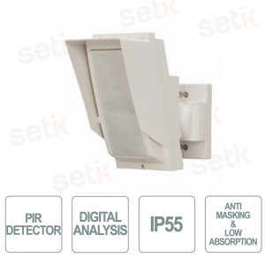 Detector IR de exterior de doble absorción para callejones - funciona con pilas - antienmascaramiento - IP55 - Optex