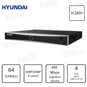 NVR Hyundai 64 Channel IP NVR Recorder 400Mbps-Up to 32MP