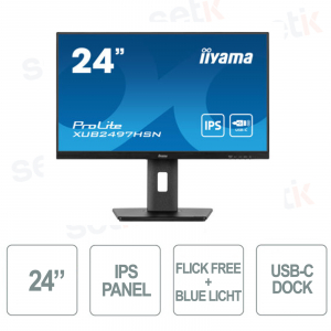 IIYAMA - Moniteur 24 pouces - FullHD 1080p @100Hz - Rotation HAS + PIVOT des deux côtés - Dock USB-C