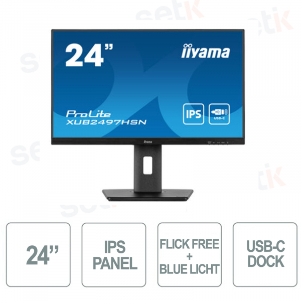 IIYAMA - 24 Inch Monitor - FullHD 1080p @100Hz - HAS + PIVOT rotation on both sides - USB-C Dock