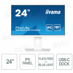 IIYAMA - 24 Inch Monitor - FullHD 1080p @100Hz - HAS + PIVOT rotation on both sides - USB-C Dock - White