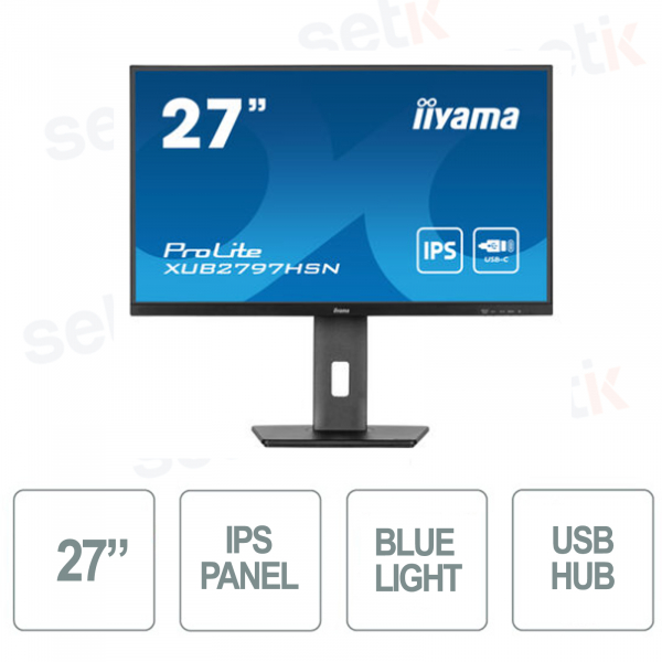 Monitor Prolite 27 pulgadas IPS FULL HD 1ms altavoz sin parpadeo tiene + pivote - USB-C - IIYAMA