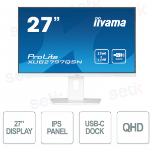 Prolite Monitor 27 Zoll IPS QHD 1 ms flimmerfreier Lautsprecher – USB-C-Dock – weiße Farbe – IIYAMA