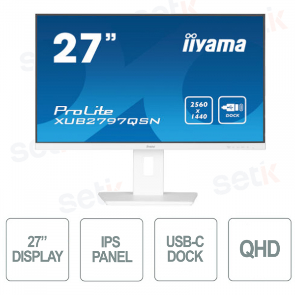 Prolite Monitor 27 Zoll IPS QHD 1 ms flimmerfreier Lautsprecher – USB-C-Dock – weiße Farbe – IIYAMA