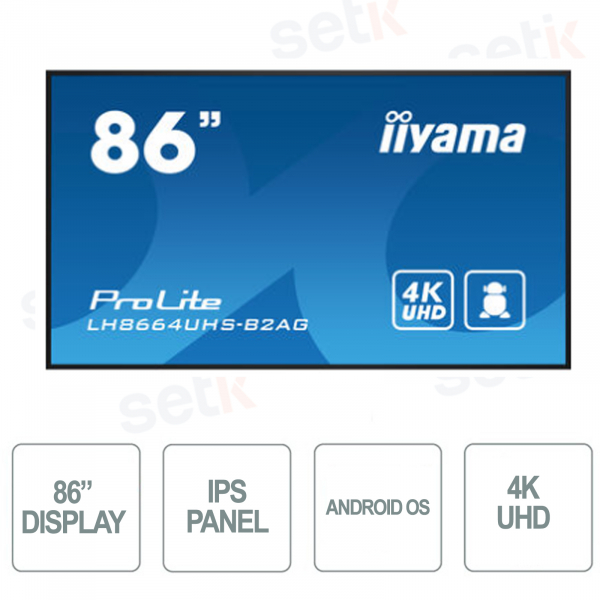 LH8664UHS-B2AG - IIYAMA - 86 Inch Monitor - IPS - 4K UHD With Speakers - FailOver Signal - Android OS - iiSignage