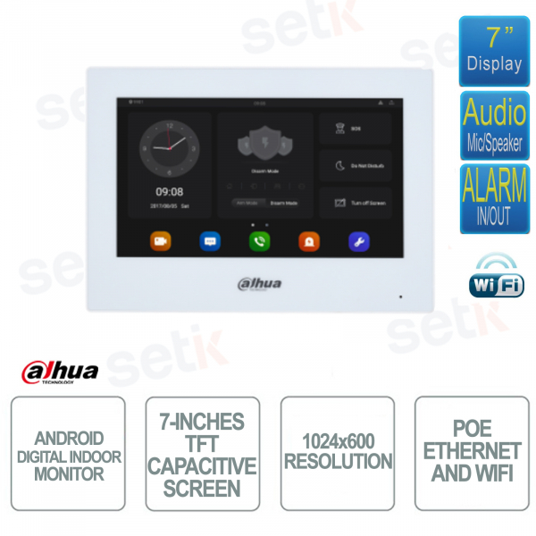 VTH5321GW-W - 7 Inch Indoor Android Monitor - Ethernet & WiFi - Capacitive Touchscreen