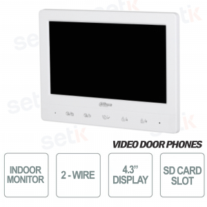 Postazione interna ibrido a due fili Monitor 4.3" Slot MicroSD Bianco - Dahua