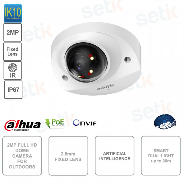 Caméra IP ONVIF POE - 2,8 mm - Full HD 2MP - Intelligence artificielle - Pour l'extérieur