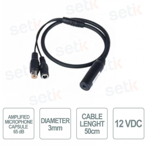 Amplified microphone capsule 65 dB - 50cm cable - 12VDC - Dahua