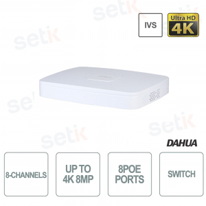 NVR IP a 8 Canali 4K H.265 8MP 8 PoE switch - Dahua