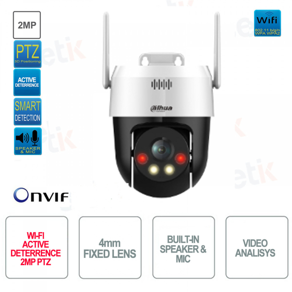 Cámara PT IP POE ONVIF 2MP - 4mm - Disuasión activa - WIFI - Análisis de Vídeo - S2