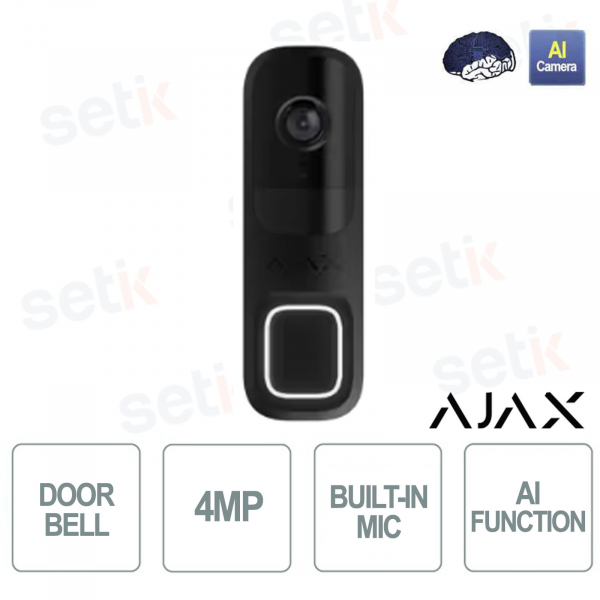 Sonnette vidéo intelligente Ajax DoorBell noire – Interphone vidéo intelligent avec IA, détecteur de mouvement PIR et caméra HDR