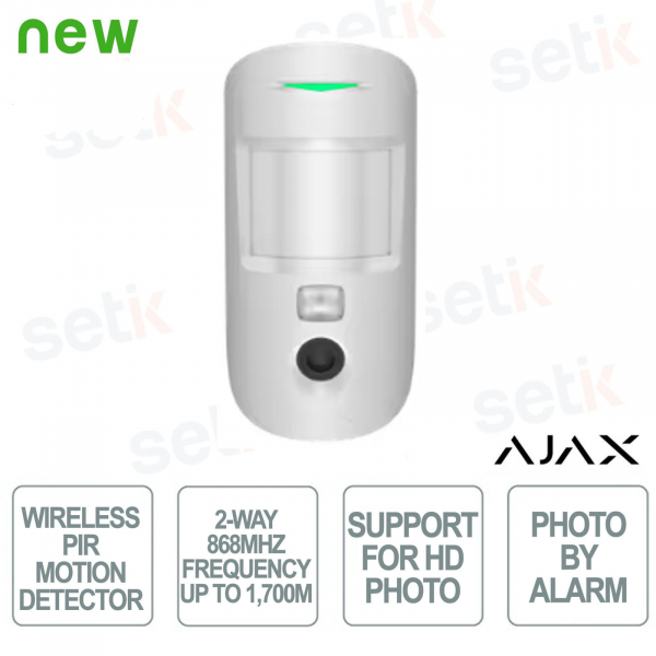 Ajax Superior MotionCam HD (PhOD) Jeweller Bianco – Rilevatore PIR Wireless con Foto HD, PhOD e Portata 1.700 m