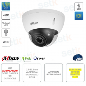 Appareil photo 4MP - Objectif 2,7-13,5 mm - Sortie HDMI - Intelligence artificielle - Anti-vandalisme pour l'extérieur