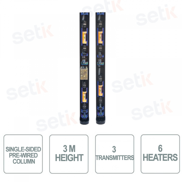 Single sided pre-wired column - 3m height - 360° coverage - 6 heaters - Optex