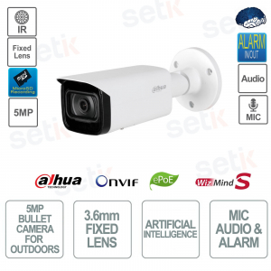 5MP ONVIF POE IP Bullet Camera - 3.6mm Lens - Artificial Intelligence - S3 Version