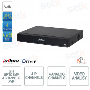 XVR IP ONVIF - 5in1 - Up to 8MP 4K - 4 IP channels and 4 analog channels - Audio - Alarm