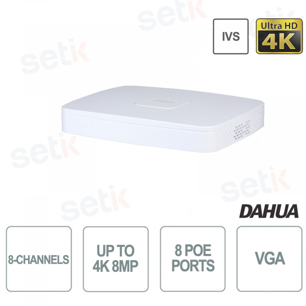 NVR IP a 8 Canali 4K H.265 8MP 8 PoE - Dahua