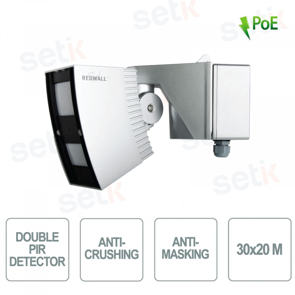 Outdoor 30x20m POE Dual PIR Detector with Creep-Off and Anti-Mask Zone - Optex