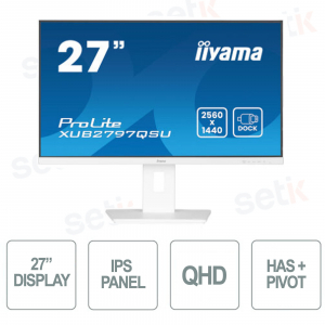 Moniteur Prolite 27 pouces IPS QHD Haut-parleur sans scintillement 1 ms - Hauteur réglable - Blanc - IIYAMA