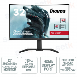 Monitor Curvo 32 Pollici - 2560x1440p - VA LED - 180HZ - 0.2ms - Per il gaming