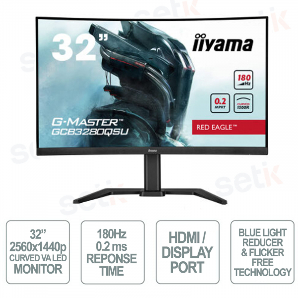 Monitor Curvo 32 Pollici - 2560x1440p - VA LED - 180HZ - 0.2ms - Per il gaming