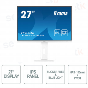 Monitor Prolite 27 Pollici IPS FULL HD 1ms Flicker Free Speaker Has + Pivot - Bianco - IIYAMA