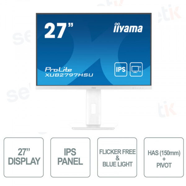 Prolite Monitor 27 Inch IPS FULL HD 1ms Flicker Free Speaker Has + Pivot - White - IIYAMA