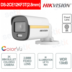 Mini Bullet Camera - 3K Resolution - 2.8mm Fixed Lens - IR 40m - IP67 - Outdoor