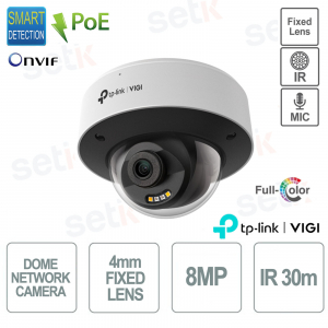 TP Link Insight S285 (4 mm) ViGi 8MP 4 mm Vision nocturne couleur IK10 et caméra dôme IP67