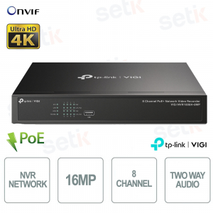 NVR Network TP Link 8 canali PoE+ ViGi 4K HDMI 16MP H.265+ 1 x SATA