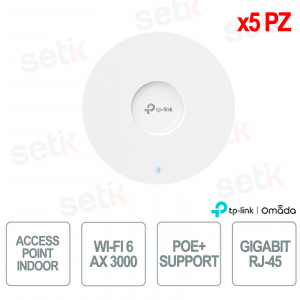 TP-Link Omada EAP653 Access Point Indoor 5 Pezzi WiFi 6 AX3000 Slim Design per Reti Aziendali ad Alta Densità