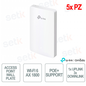 TP-Link Omada EAP615-Wall 5 Pezzi Access Point Wall-Plate WiFi 6 AX1800 per Reti Aziendali ad Alta Densità