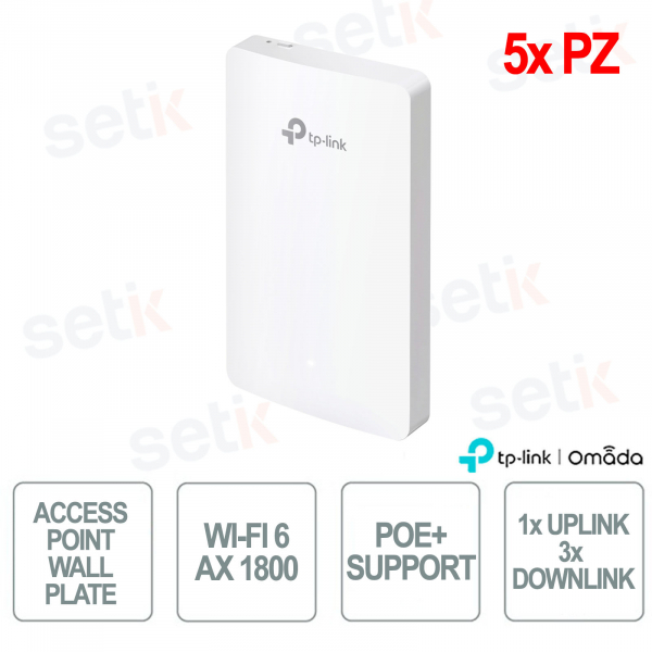 TP-Link Omada EAP615-Wall 5 Pezzi Access Point Wall-Plate WiFi 6 AX1800 per Reti Aziendali ad Alta Densità