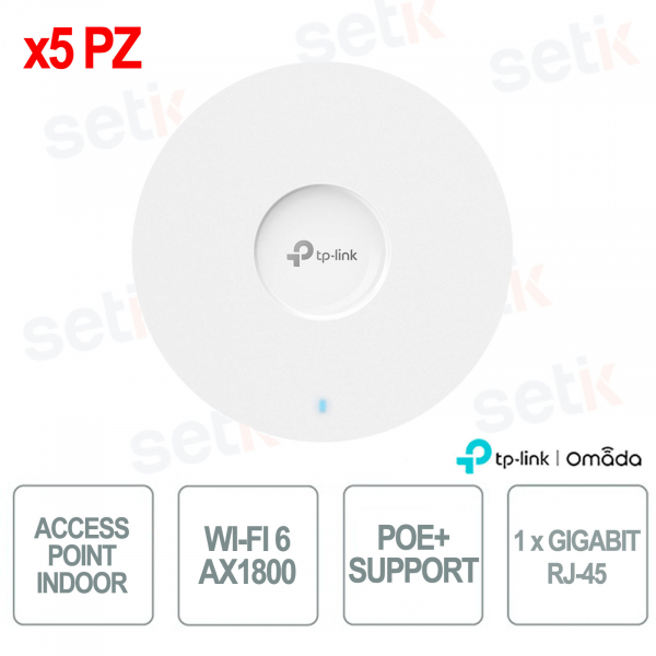 TP-Link Omada EAP613(5-Pack) 5-Pack Indoor WiFi 6 AX1800 Access Point Slim Design for High Density Business Networks