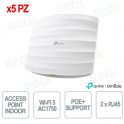 TP-Link Omada EAP245 (Pack de 5) 5 piècesPoint d'accès intérieur WiFi 5 AC1750 MU-MIMO pour réseaux d'entreprise haute densité